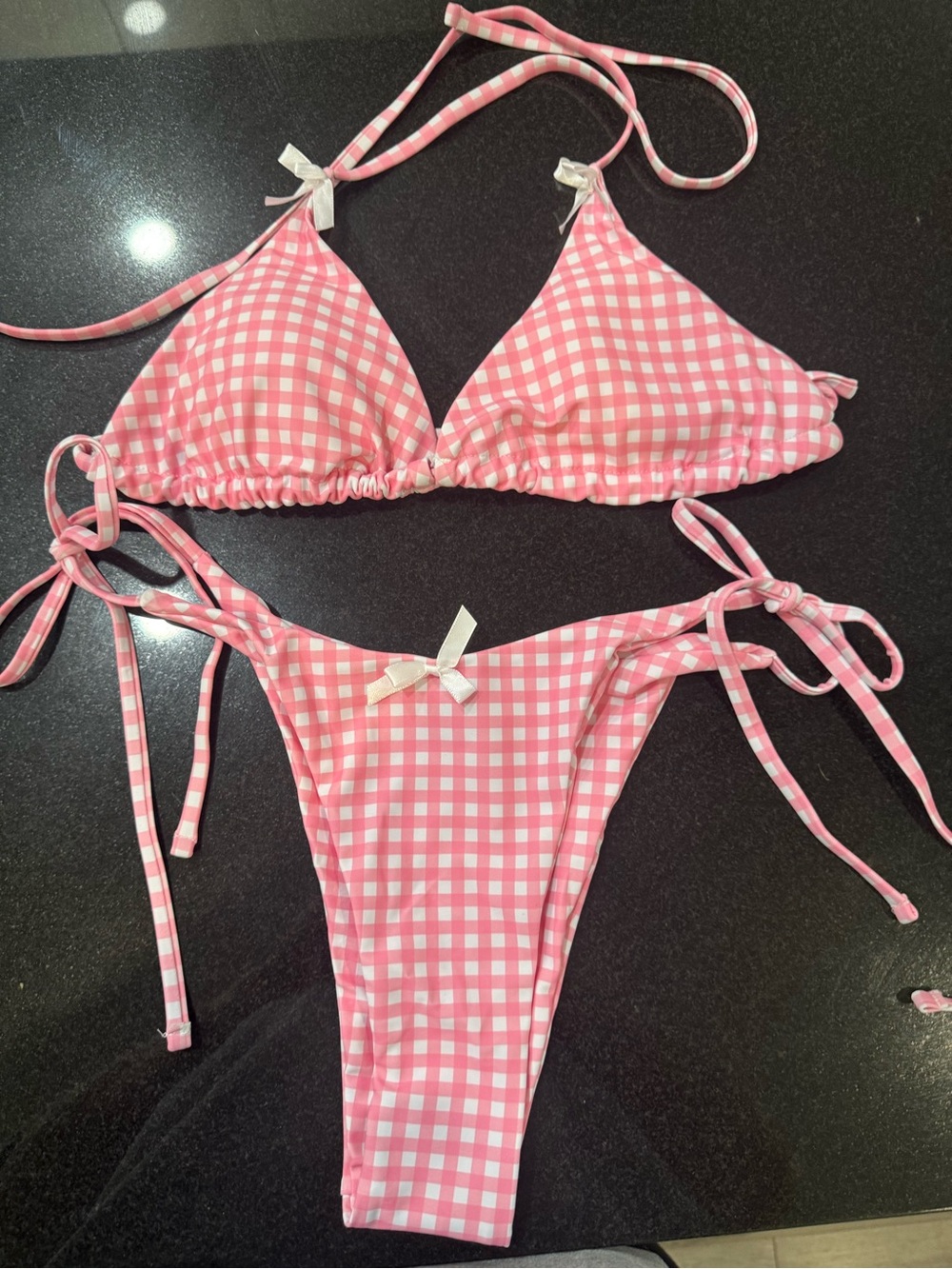 Pink Gingham Tie-Side Bikini Set - Women Swim Bikini